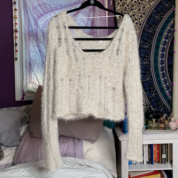 Distressed fuzzy chenille sweater - Picture 1 of 4
